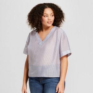 Blue and White Striped Blouse